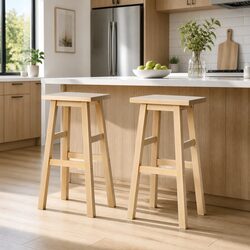 Natural Light Wood Bar Stools Set of 2