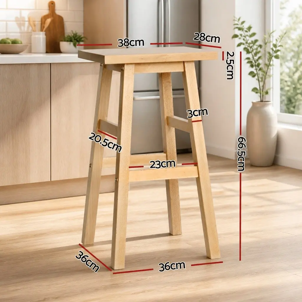 Bar Stools Natural Light Wood Tone Set of 2 Beech Wood
