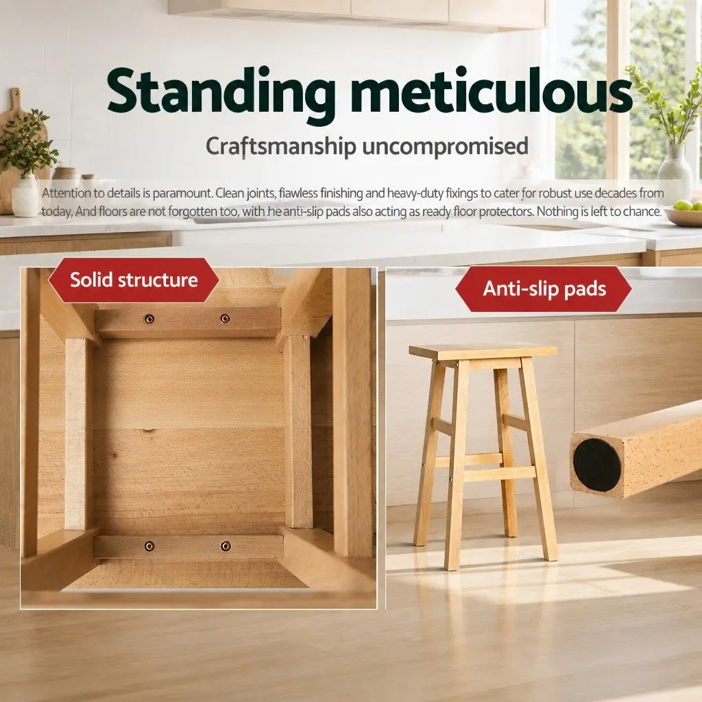 Bar Stools Natural Light Wood Tone Set of 2 Beech Wood