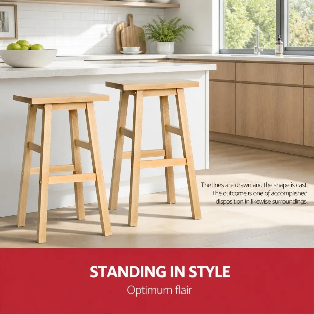 Bar Stools Natural Light Wood Tone Set of 2 Beech Wood