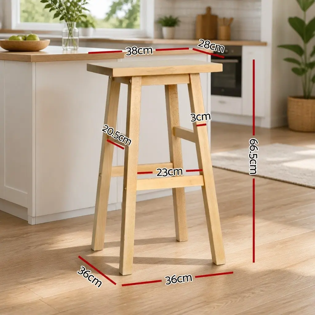 Natural Wooden Saddle Seat Bar Stools Set of 4