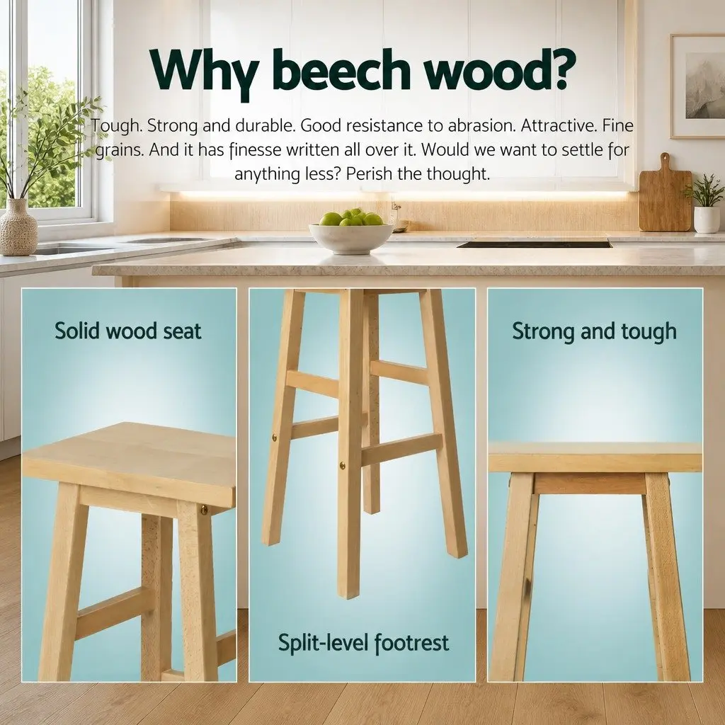 Natural Wooden Saddle Seat Bar Stools Set of 4