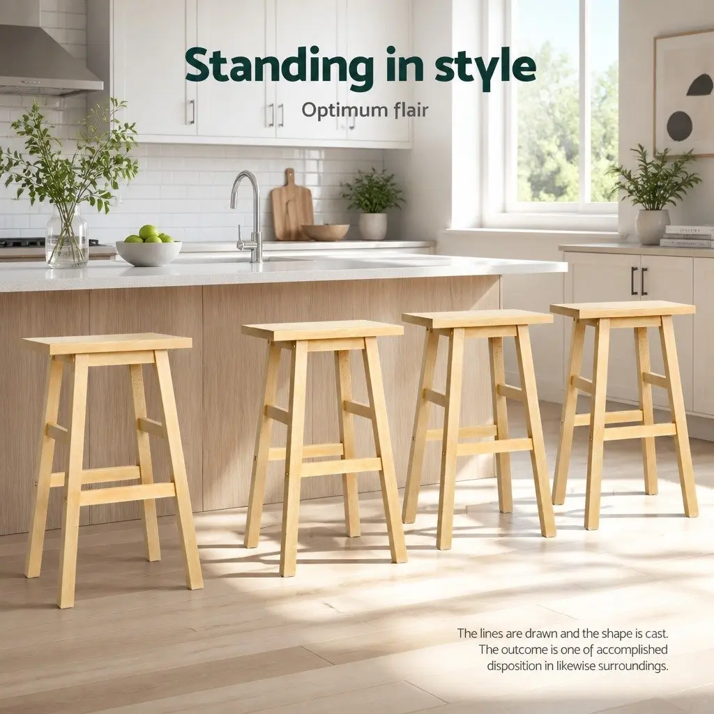 Natural Wooden Saddle Seat Bar Stools Set of 4