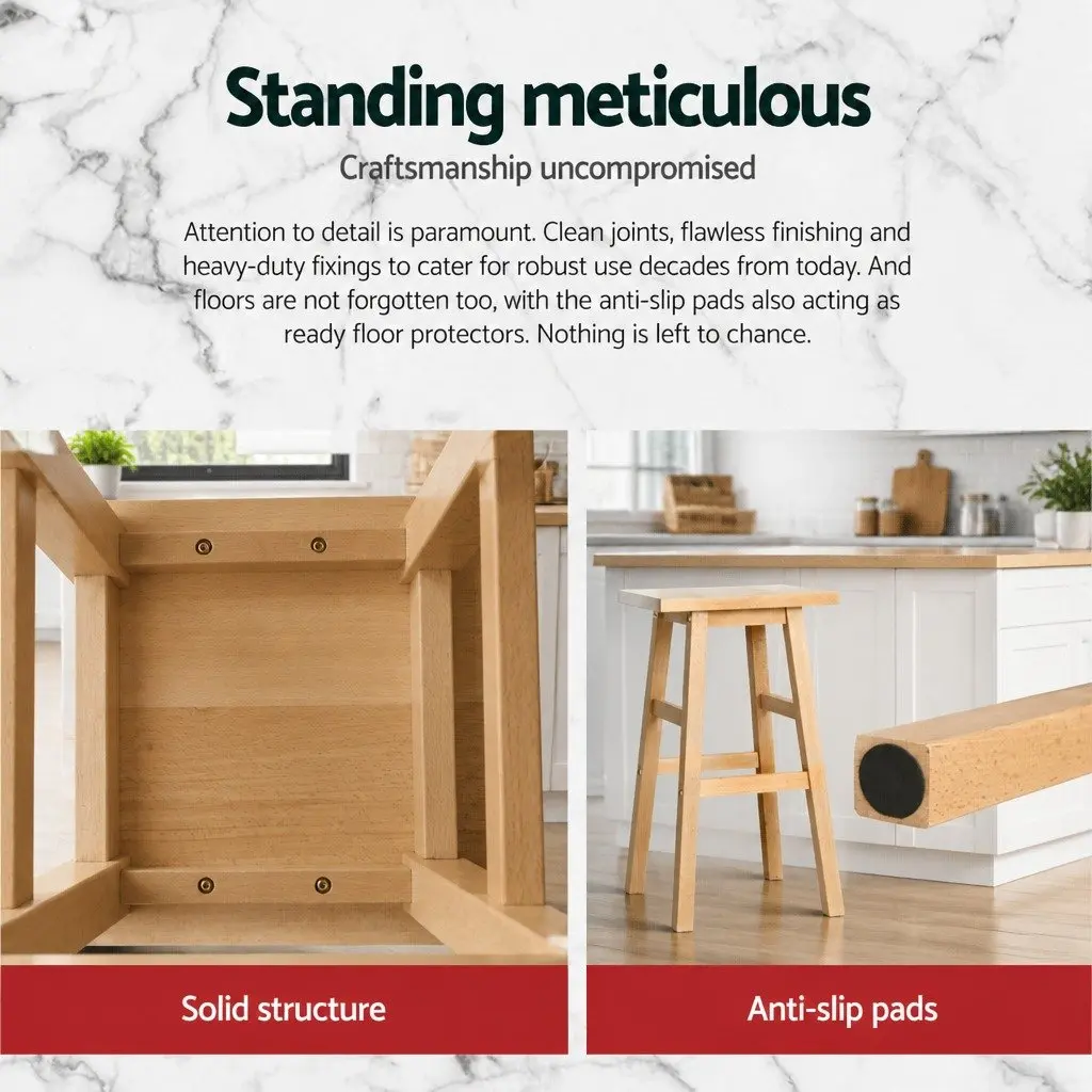 Natural Wooden Saddle Seat Bar Stools Set of 4