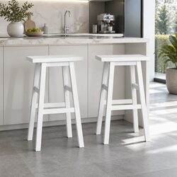 Set of 2 White Wooden Bar Stools with Footrest