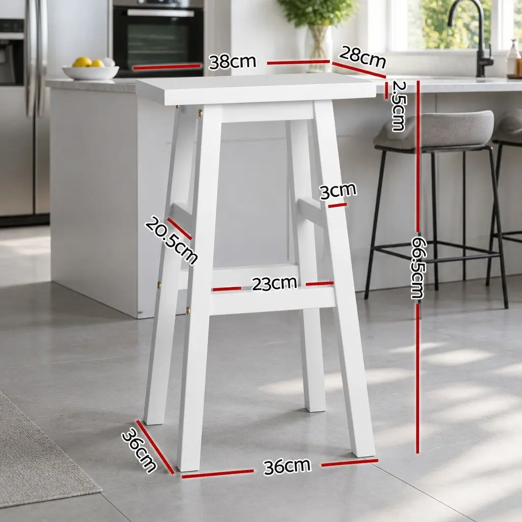 Bar Stools Wooden White Set of 2 Kitchen Counter Chairs 66.5cm Beech Wood