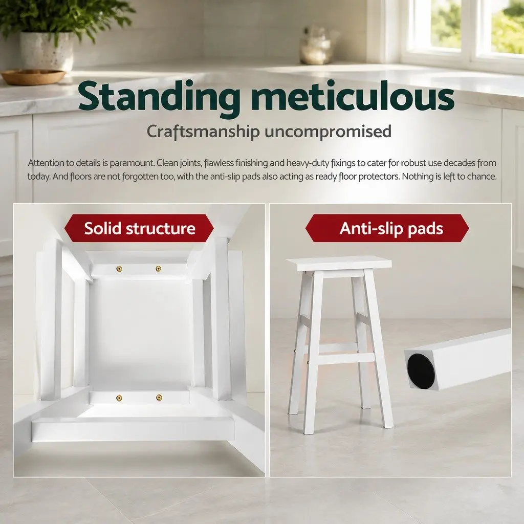 Bar Stools Wooden White Set of 2 Kitchen Counter Chairs 66.5cm Beech Wood