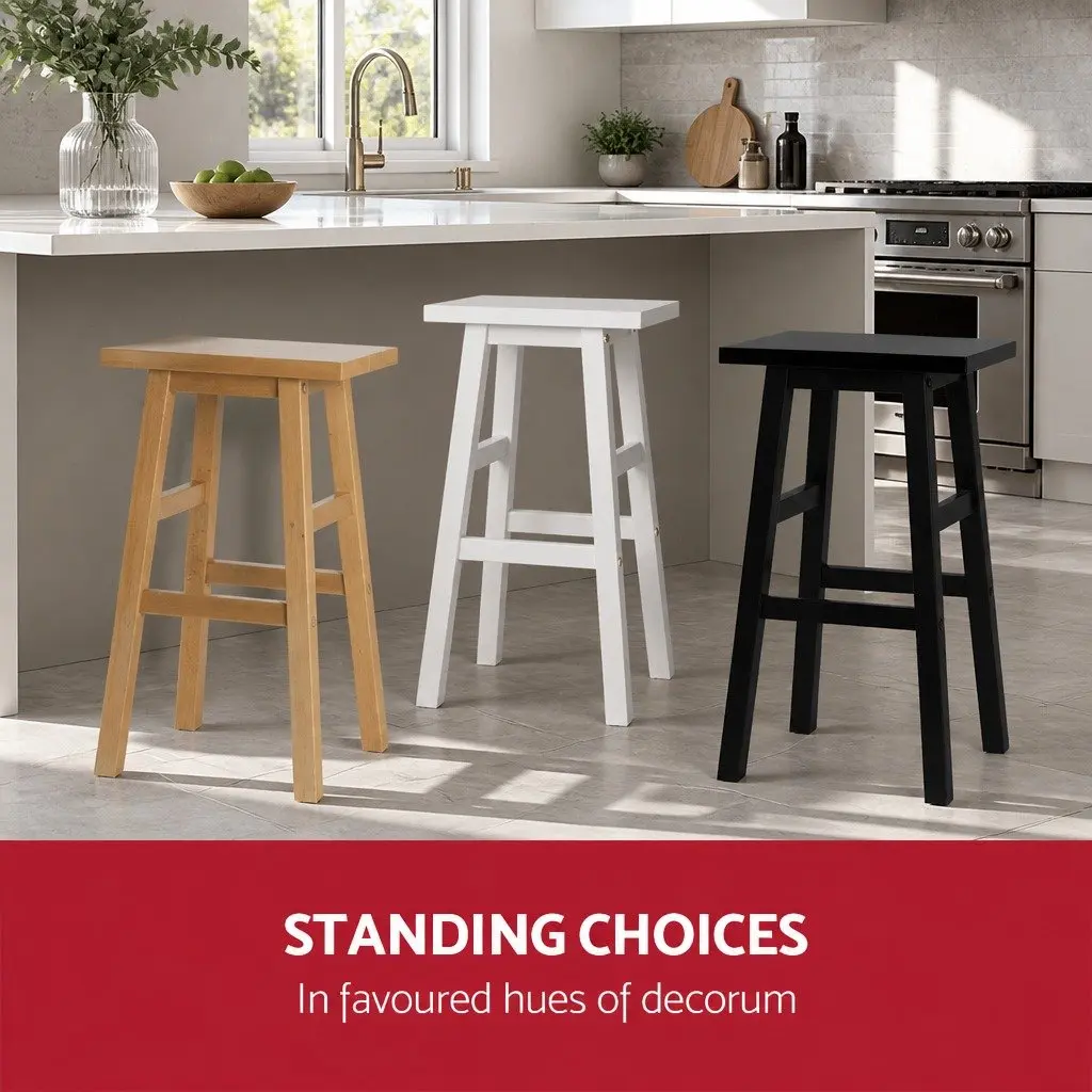 Bar Stools Wooden White Set of 2 Kitchen Counter Chairs 66.5cm Beech Wood