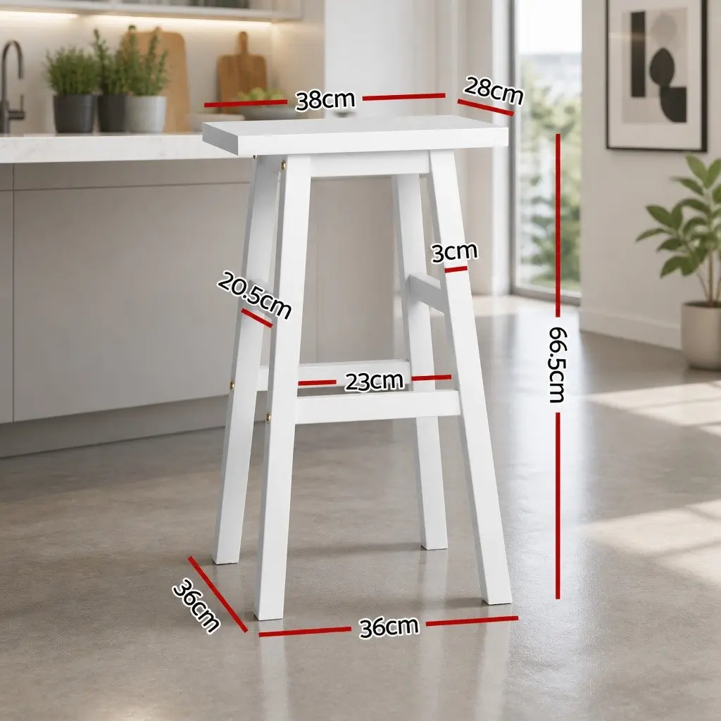 Set of 4 White Wooden Bar Stools with Saddle Seat
