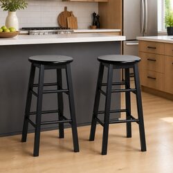 Set of 2 Black Wooden Bar Stools with Footrest