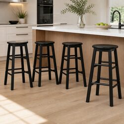 Set of 4 Black Round Bar Stools in Beech Wood