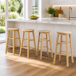 Set of 4 Wooden Round Bar Stools for Kitchen Spaces