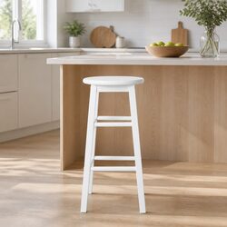 White Wooden Bar Stools Set of 2 with Anti-Slip Footrest