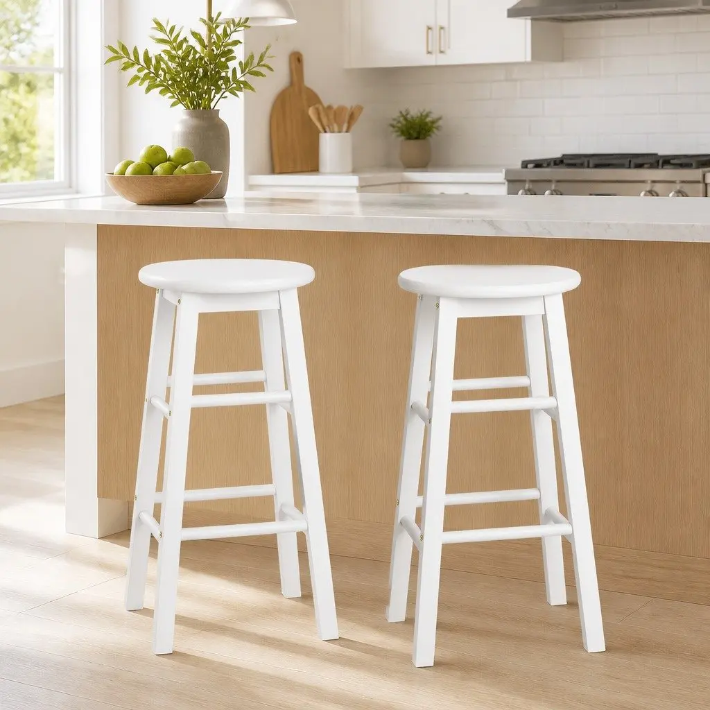 Bar Stools Wooden White 61cm Beech Wood Set of 2