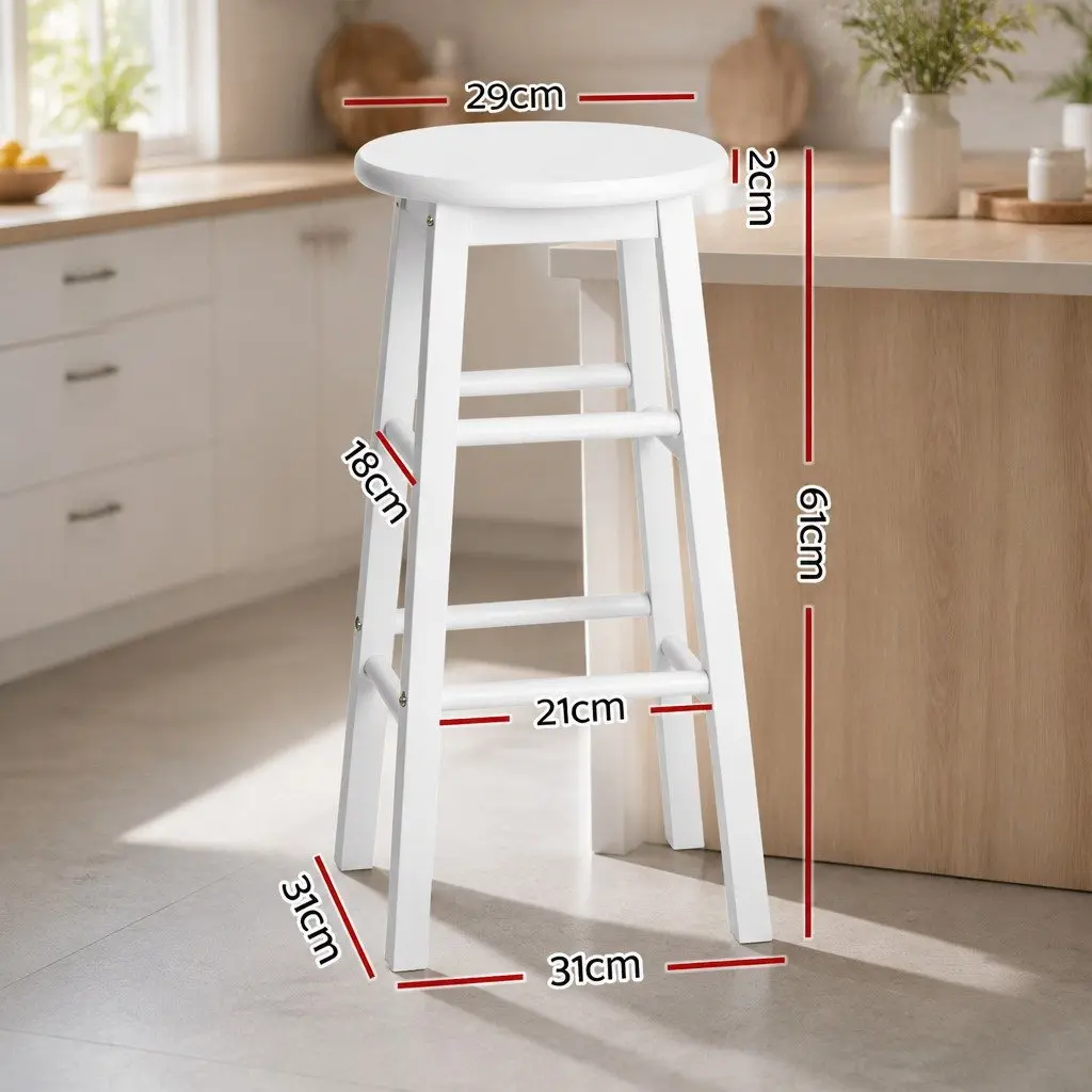 Bar Stools Wooden White 61cm Beech Wood Set of 2