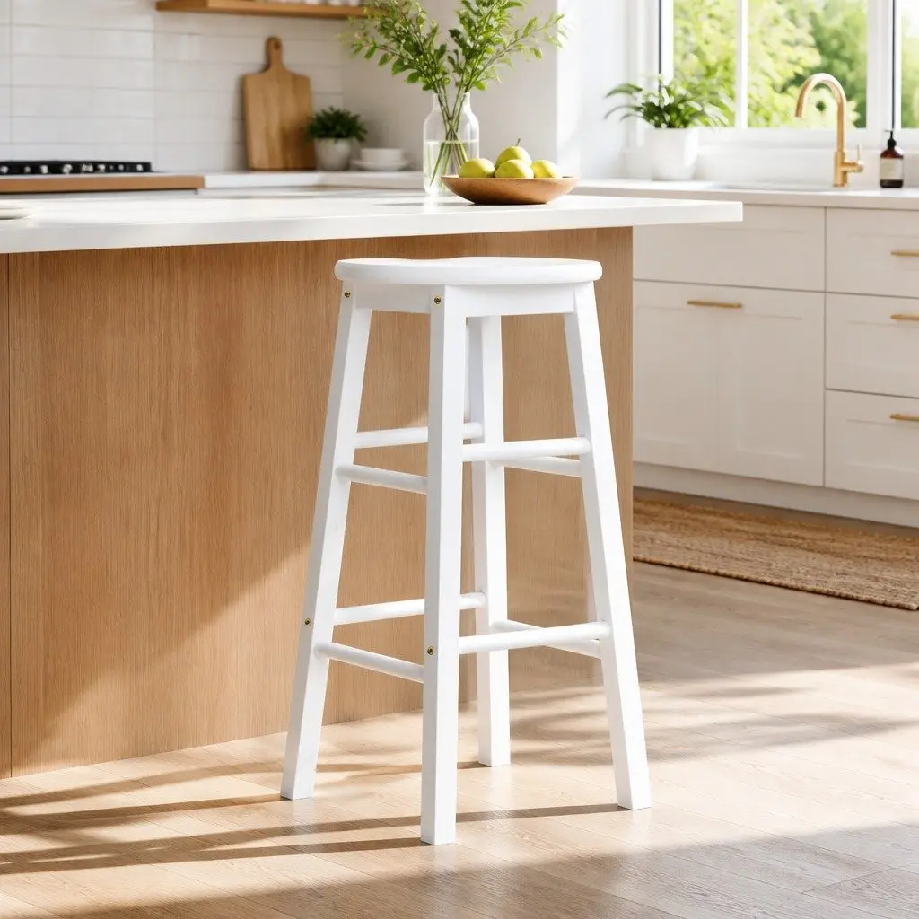 Bar Stools Wooden White 61cm Beech Wood Set of 2