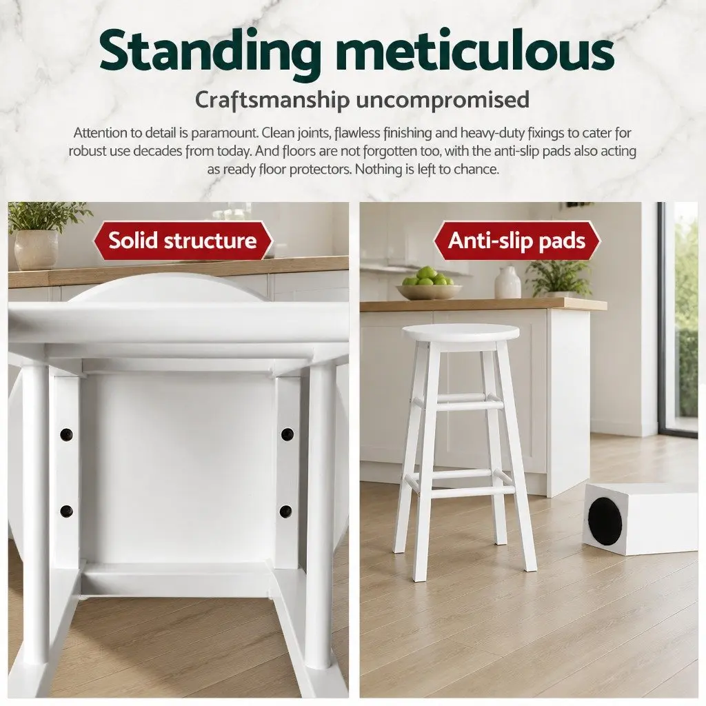 Bar Stools Wooden White 61cm Beech Wood Set of 2