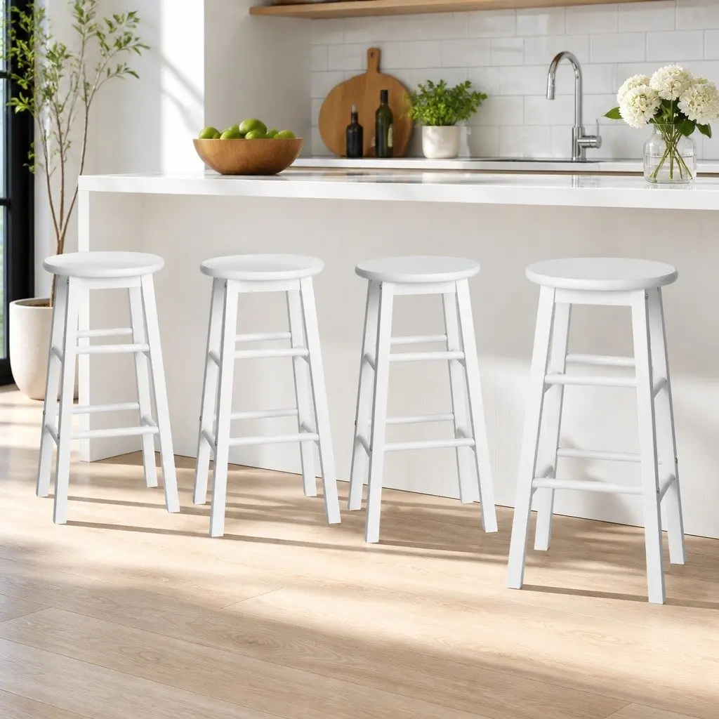 White Wooden Bar Stools Set of 4 for Kitchen and Dining