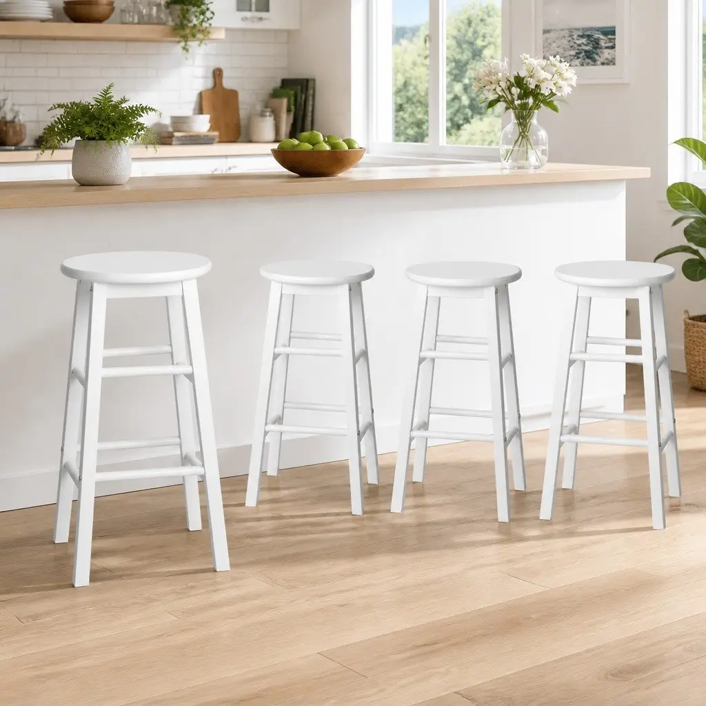 White Wooden Bar Stools Set of 4 for Kitchen and Dining