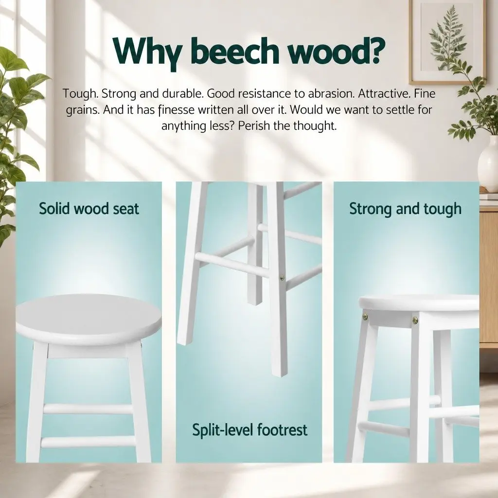 White Wooden Bar Stools Set of 4 for Kitchen and Dining