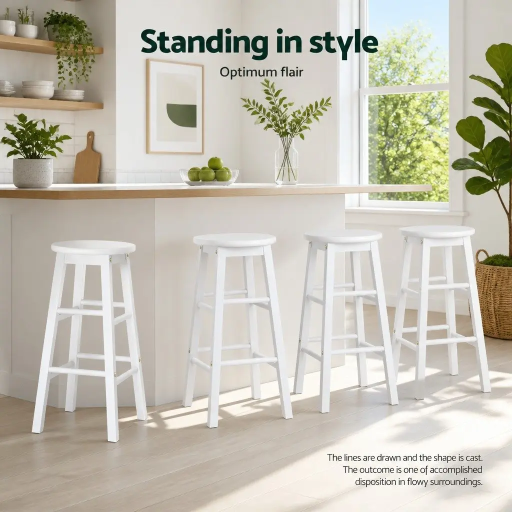 White Wooden Bar Stools Set of 4 for Kitchen and Dining