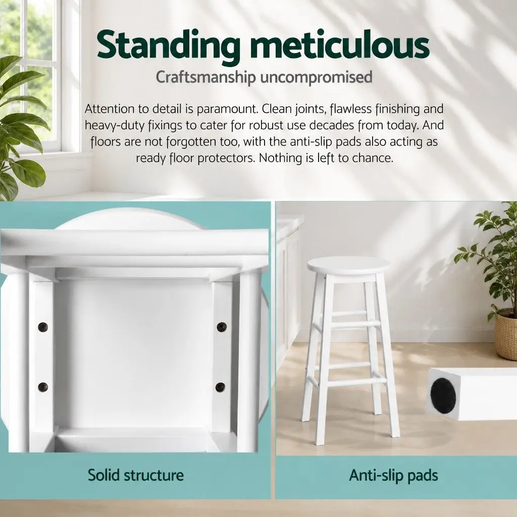 White Wooden Bar Stools Set of 4 for Kitchen and Dining
