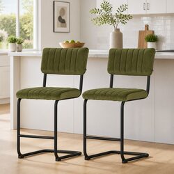 Green Velvet Bar Stools with Cushioned Back Support