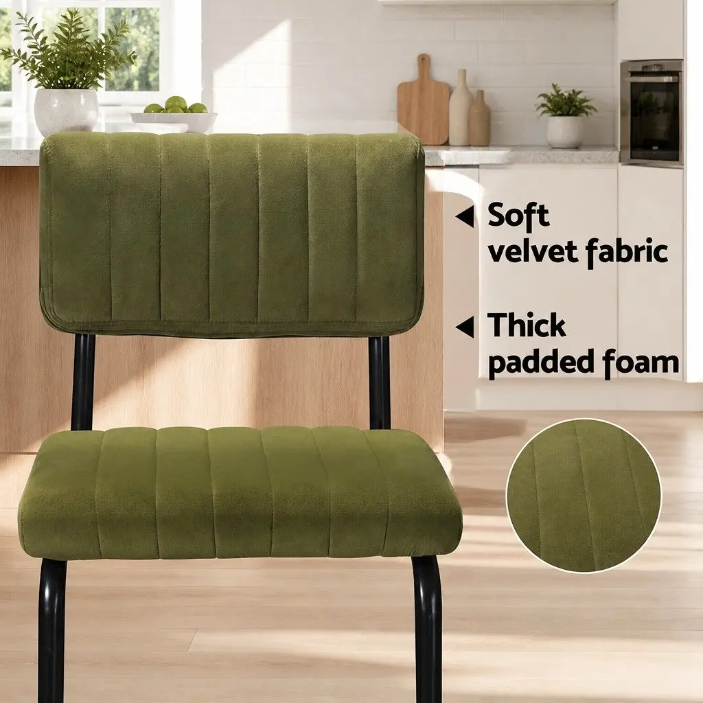 Bar Stools Velvet Green Cushioned Seat Back Support Metal Footrest 2 Piece