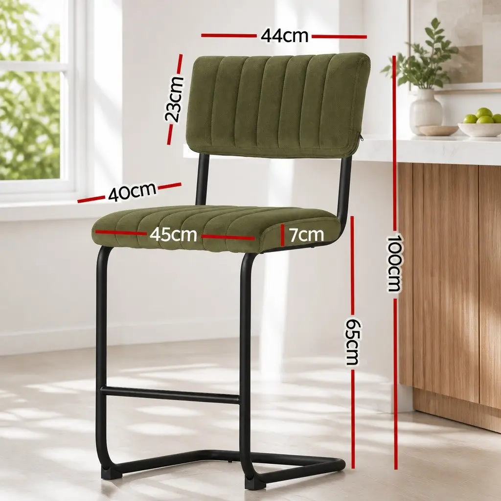 Set of 4 Green Velvet Bar Stools with Cushioned Support