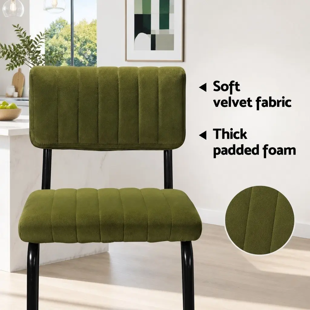 Set of 4 Green Velvet Bar Stools with Cushioned Support