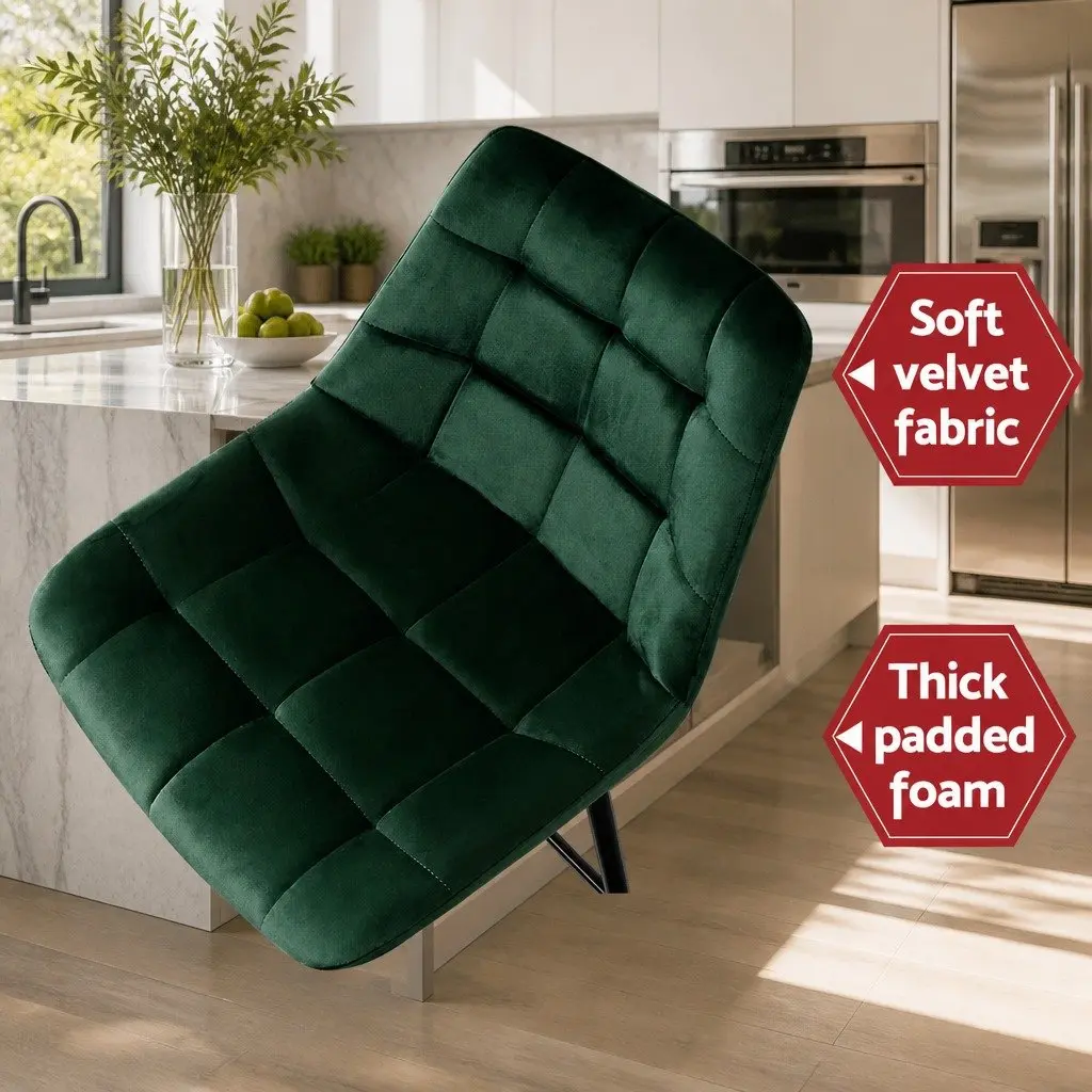 Bar Stools Green Velvet Chairs 2 Piece Metal Frame Footrest Backrest