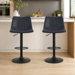 Vintage Leather Bar Stools with Swivel Black 2 Pack