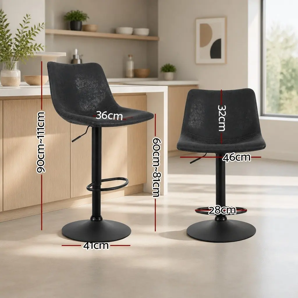 Vintage Leather Bar Stools with Swivel Black 2 Pack