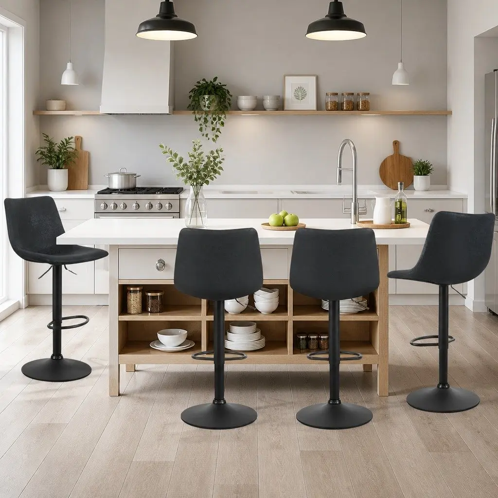 Vintage Leather Bar Stools with Swivel Black 2 Pack
