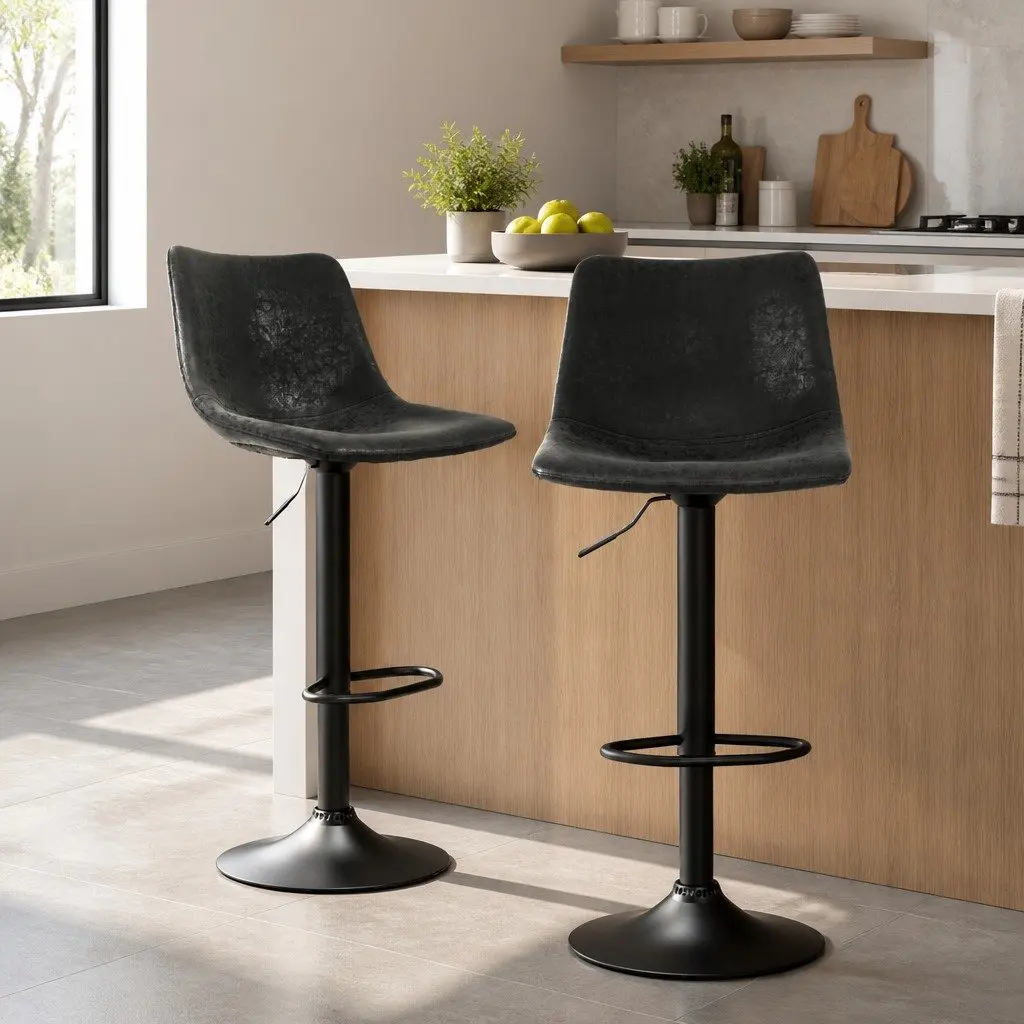 Vintage Leather Bar Stools with Swivel Black 2 Pack