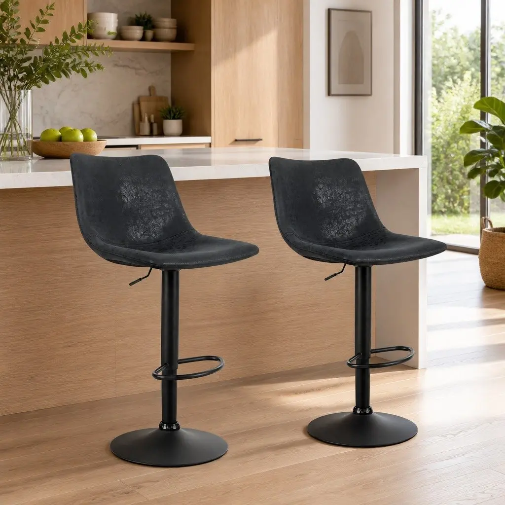 Vintage Leather Bar Stools with Swivel Black 2 Pack
