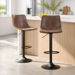 Vintage Brown Faux Leather Swivel Bar Stools (2-Pack)