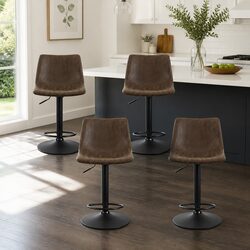Set of 4 Brown Faux Leather Swivel Bar Stools