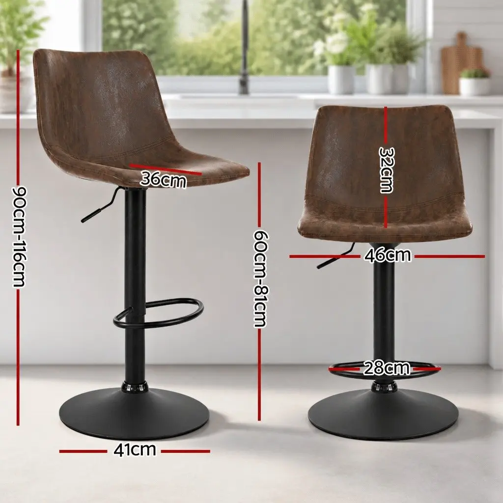 Set of 4 Brown Faux Leather Swivel Bar Stools