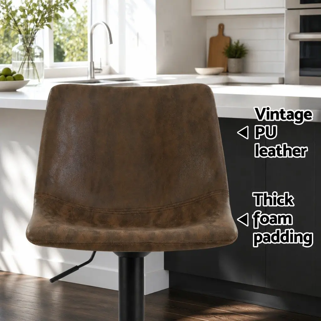 Set of 4 Brown Faux Leather Swivel Bar Stools