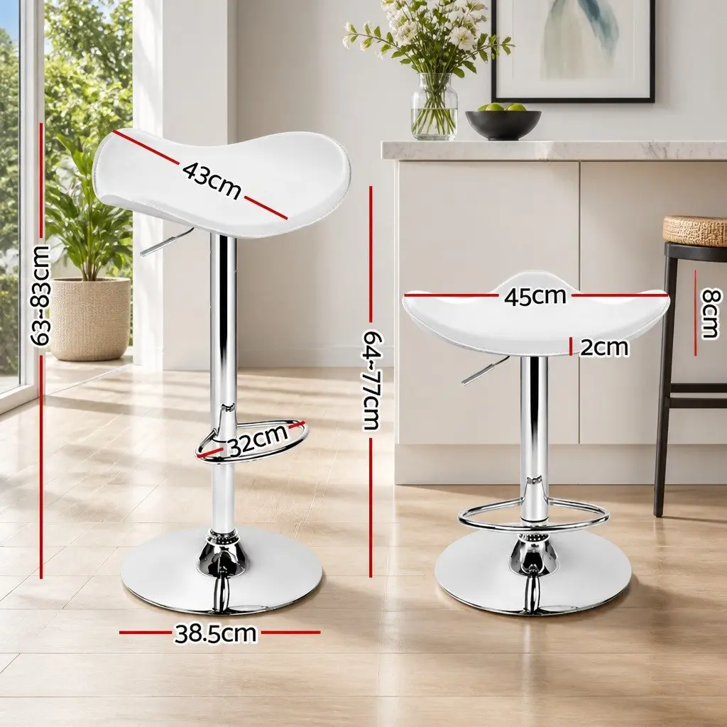 Bar Stools White PU Leather Gas Lift Swivel Chair Chrome Base 4 Piece