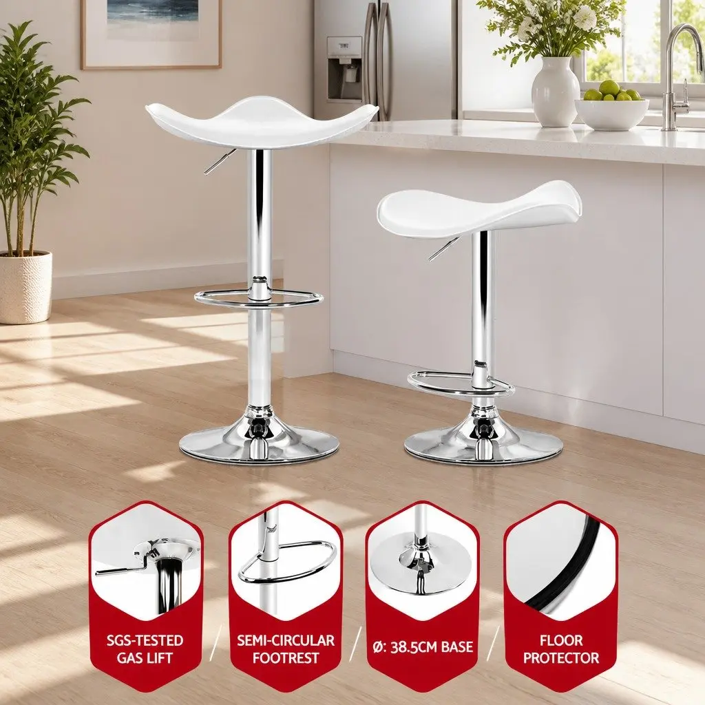 Bar Stools White PU Leather Gas Lift Swivel Chair Chrome Base 4 Piece