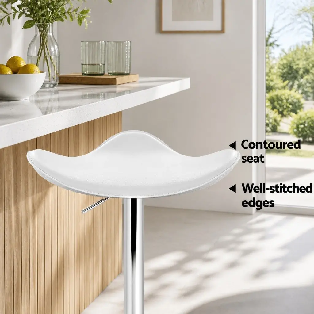 Bar Stools White PU Leather Gas Lift Swivel Chair Chrome Base 4 Piece