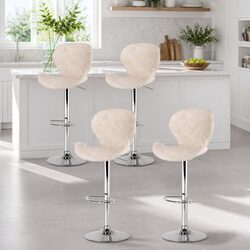 Set of 4 Beige Swivel Bar Stools with Gas Lift