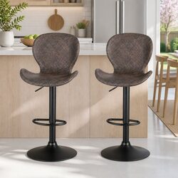 Set of 2 Comfortable Swivel Bar Stools with Rattan