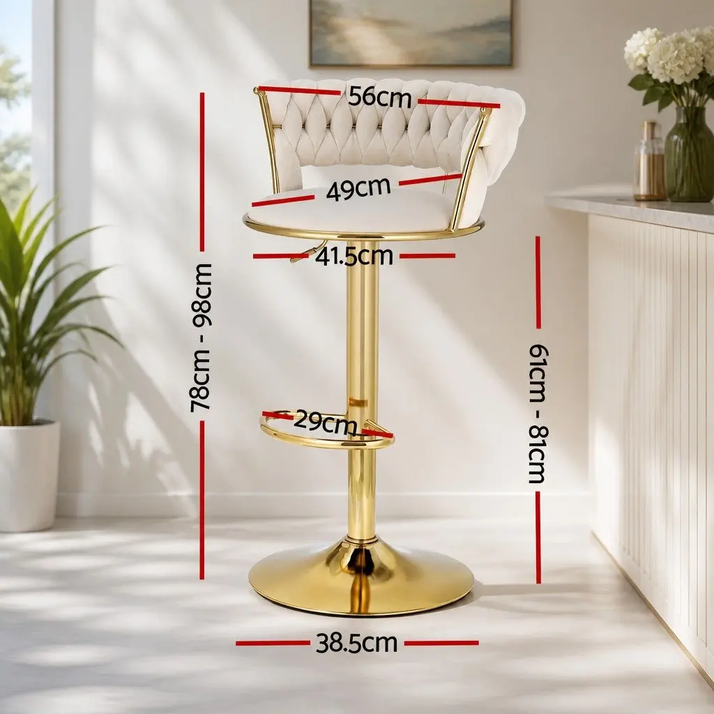 Bar Stools Velvet Beige Set of 4 Height Adjustable Swivel Backrest