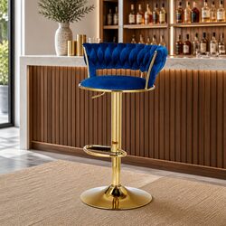 Velvet Upholstered Bar Stools with Adjustable Height