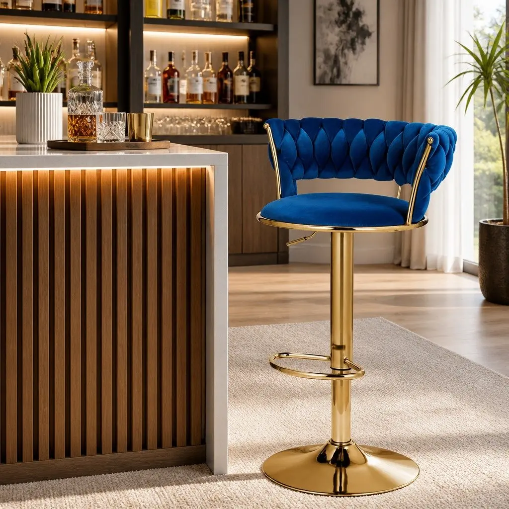 Velvet Upholstered Bar Stools with Adjustable Height