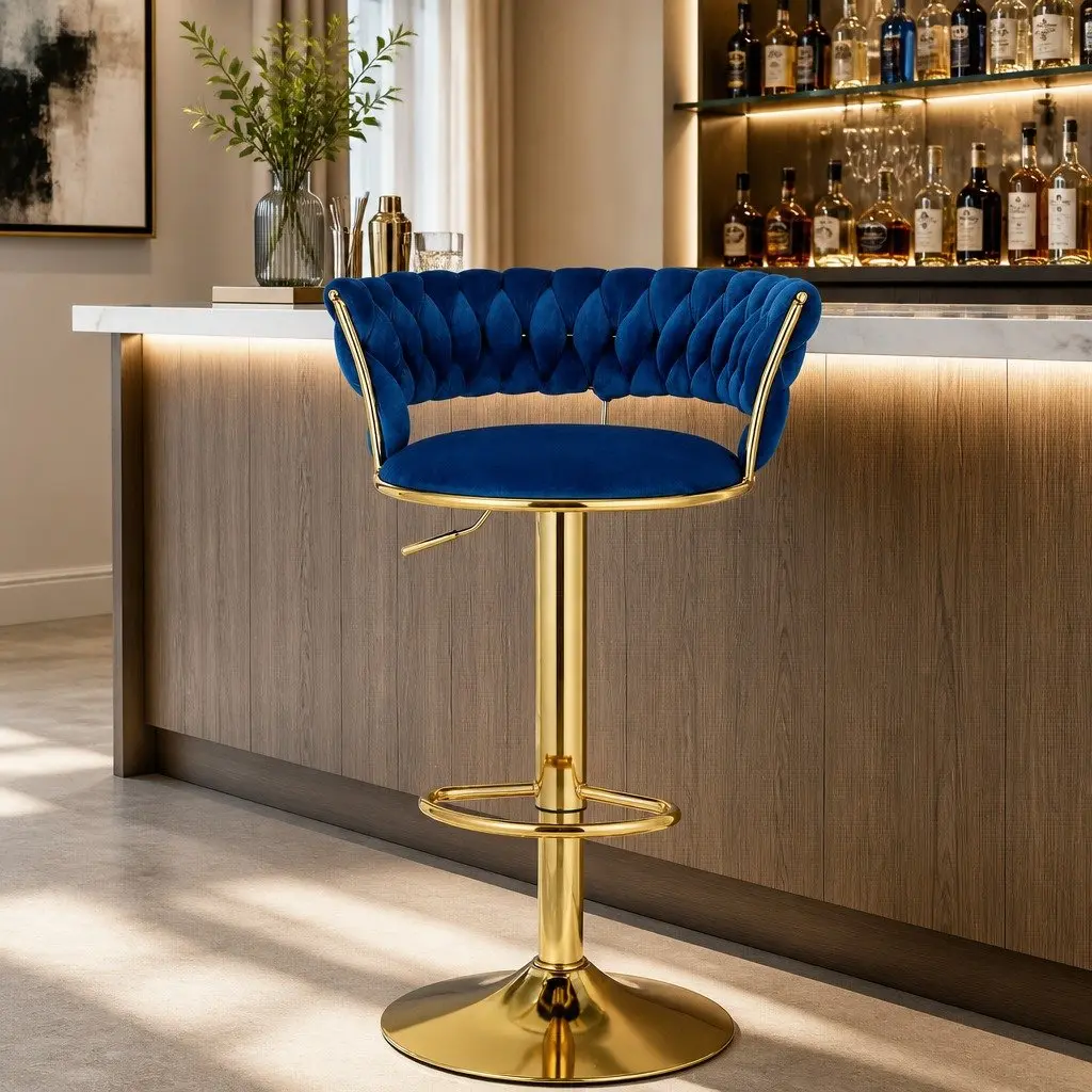 Velvet Upholstered Bar Stools with Adjustable Height