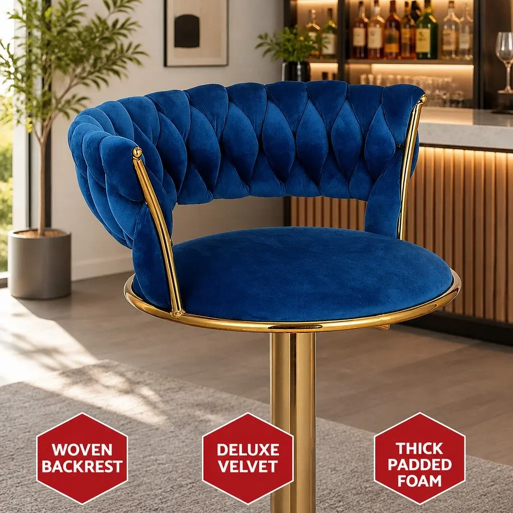 Velvet Upholstered Bar Stools with Adjustable Height